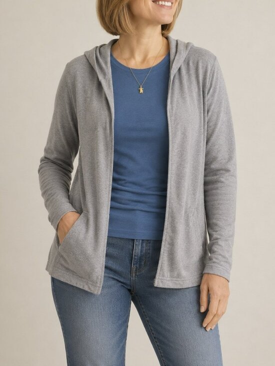 Banana Republic Tops - Banana Republic Heather Gray Jersey Knit Open-Front Hooded Cardigan